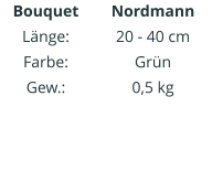 Bouquet Länge: Farbe: Gew.:    Nordmann 20 - 40 cm Grün 0,5 kg