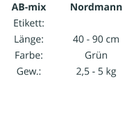 Nordmann IIIIIIIIIIII  40 - 90 cm Grün 2,5 - 5 kg AB-mix Etikett: Länge: Farbe: Gew.: